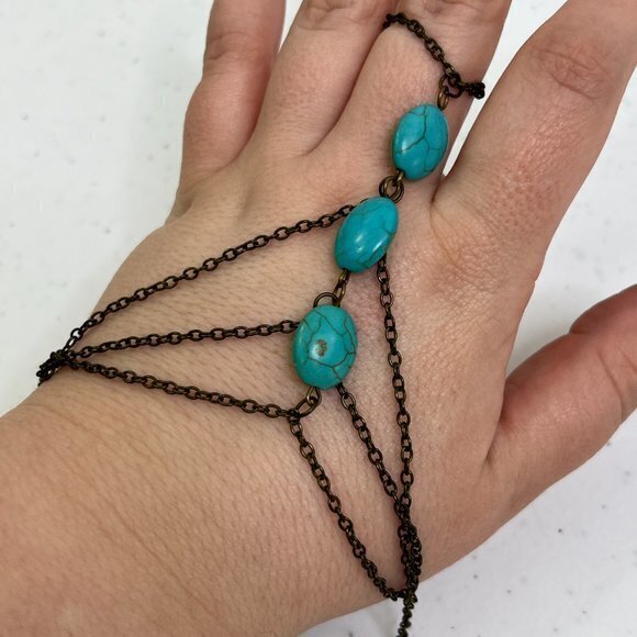 Beaded Bracelet Chain Blue Faux Turquoise Southwestern Slave‎ Bracelet Style - Picture 4 of 5